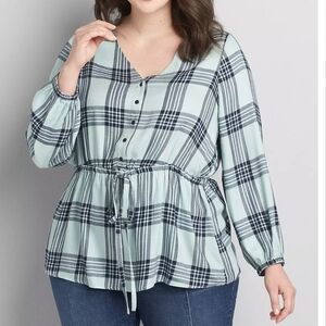 15. NWT Lane Bryant Plaid Button-Front Peplum